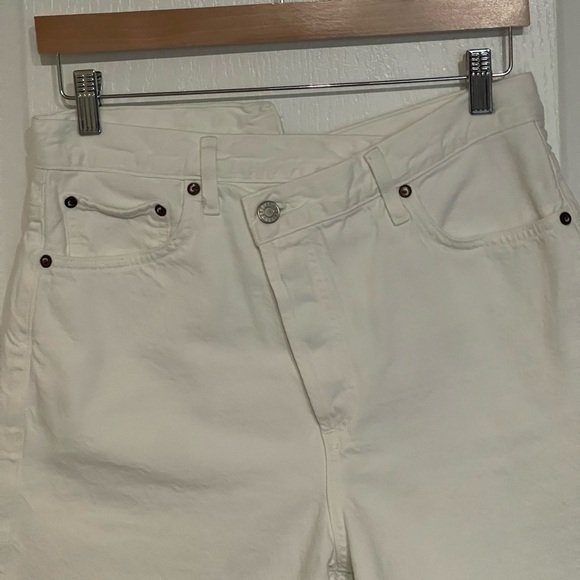 AGOLDE Criss Cross Short $178 Element White Denim Shorts Asymmetrical Long Sz 28 - Picture 4 of 9